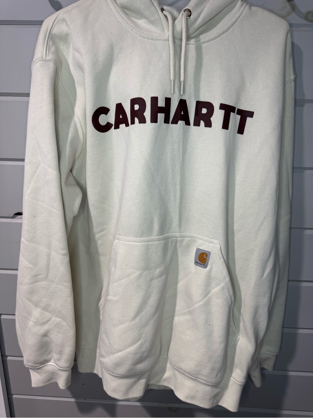 Carhartt Cream Hoodie with Brown Logo